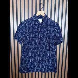 American Eagle Shirt Small Mens Blue Short Sleeve Collared Button Up Palm Art